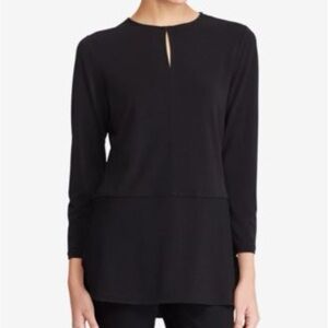 Lauren Ralph Lauren Women's Medium Black Keyhole Jersey Long Sleeve Tunic Top